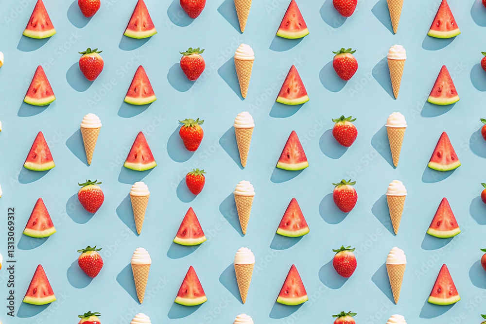 Summer fruit ice cream pattern on blue background. Summer fruit ice cream pattern on blue background.