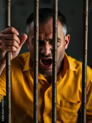 Photo of a man imprisoned behind bars, desperate for freedom