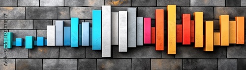 Colorful Abstract Bar Graph on Textured Gray Wall Background