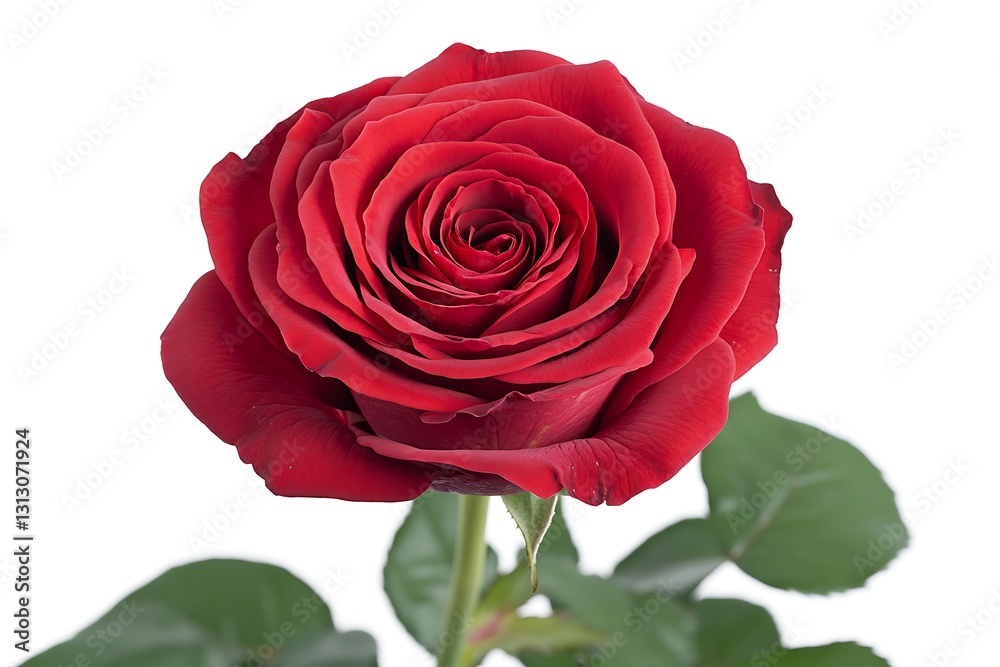 Delicate red rose in full bloom, isolated on a solid white background. Delicate red rose in full bloom, isolated on a solid white background.
