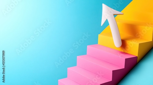 Colorful Stairs with Upward Arrow on Bright Background