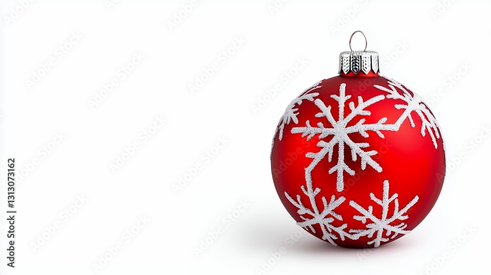 Red Christmas Ornament with Silver Snowflake Design Isolated Red Christmas Ornament with Silver Snowflake Design Isolated