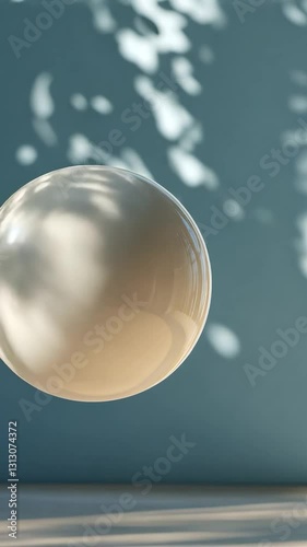 Floating sphere in a light-filled room, minimalist scene, showcasing product