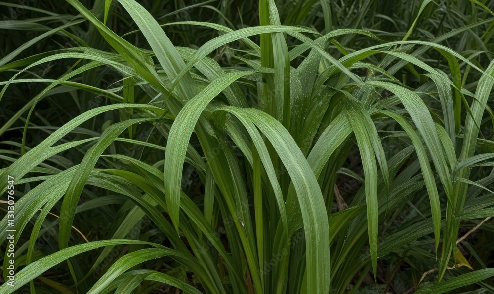 Obraz premium Close Up Dew Covered Green Grass Blades