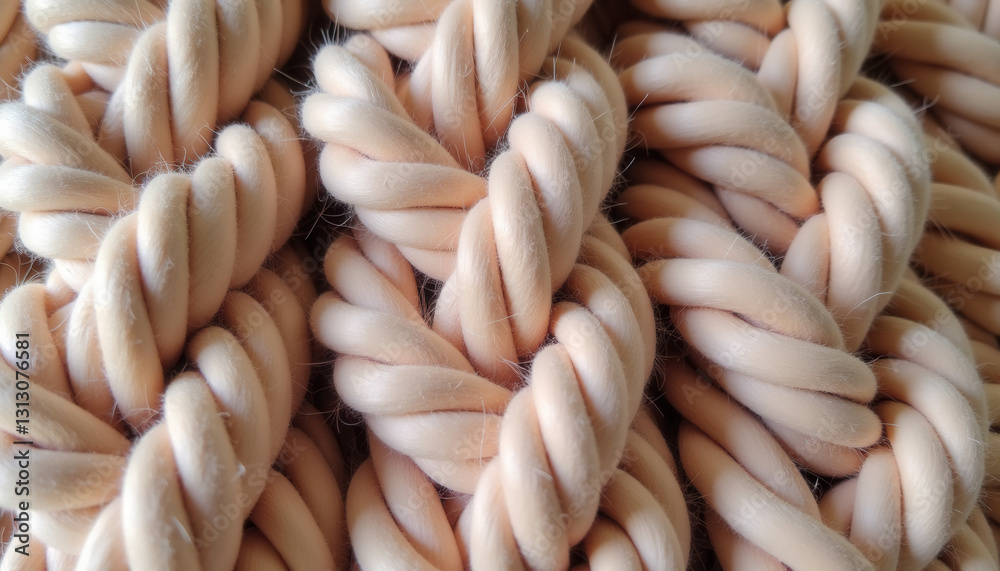 Beige braided yarn close-up for craft tutorials, textile blogs, natural fiber illustrations Beige braided yarn close-up for craft tutorials, textile blogs, natural fiber illustrations