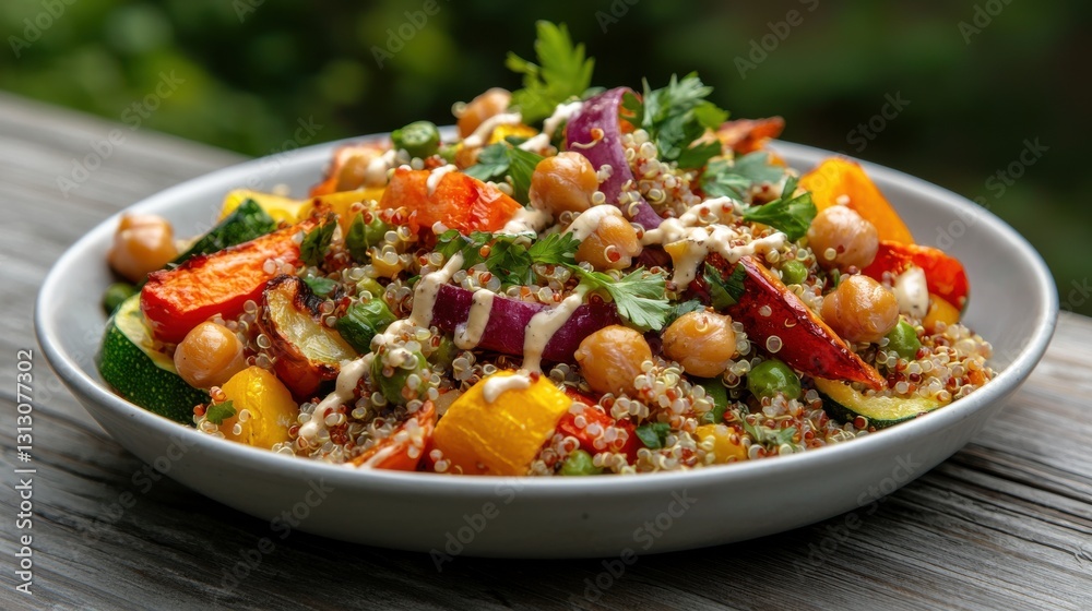 A colorful salad with a creamy sauce and chickpeas A colorful salad with a creamy sauce and chickpeas
