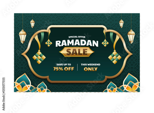 Ramadan sale banner background for special offer. Discount flyer. Islamic background