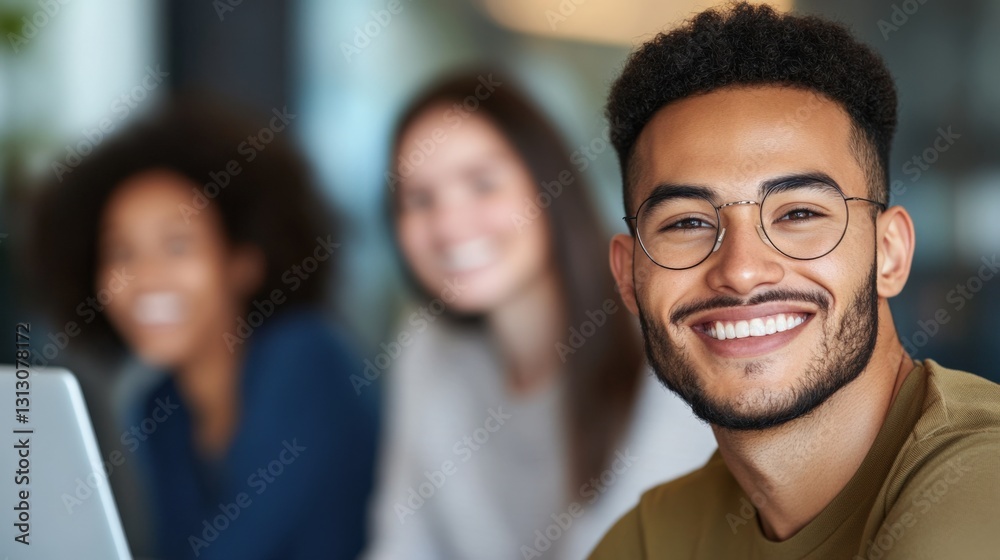 Smiling man with team Smiling man with team
