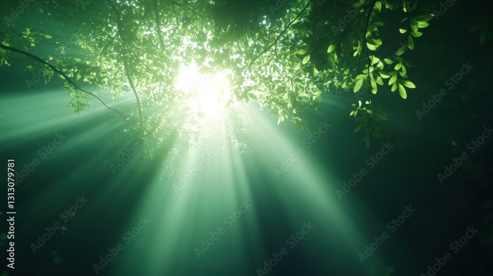 Naklejka premium Sunlight rays through canopy