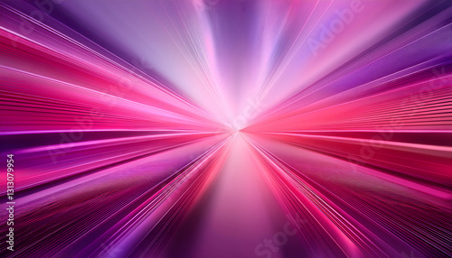 Symmetrical lines converge on a central light  blending pink and purple hues  creating a dynamic  energetic effect with a sense of depth