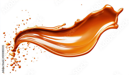 Dynamic caramel wave isolated on white, perfect for food photography and dessert-themed projects