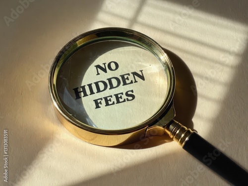 Magnifying glass over text saying no hidden fees