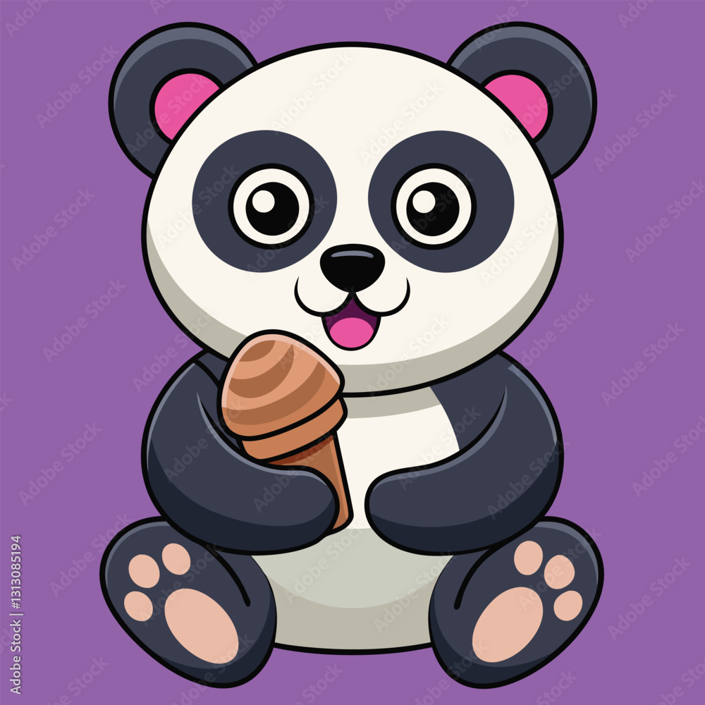 Obraz premium Kawaii Panda with Ice Cream Treat