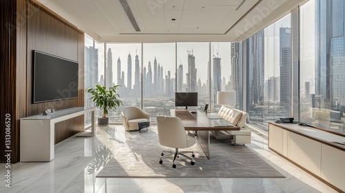 Modern office with city view  executive boardroom  spacious