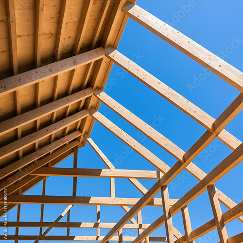 roof rafter and ceiling joist with blue sky background