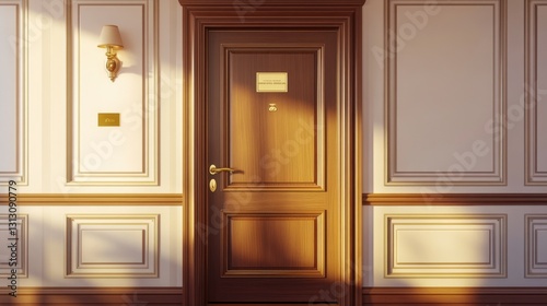 Wallpaper Mural A luxury hotel room door closed, with a golden number plate and an elegant handle. Torontodigital.ca