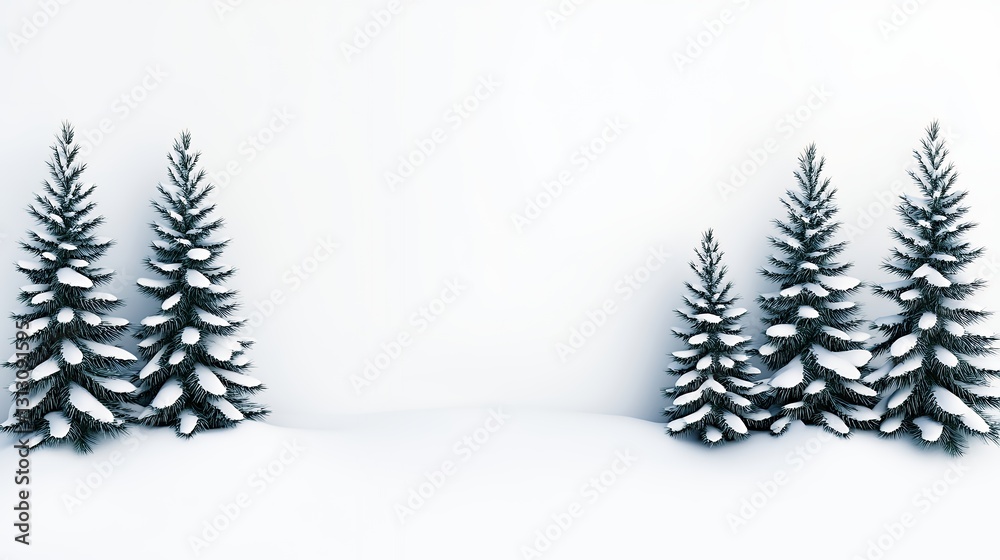 Three Snow Covered Pine Trees In A Snowy Landscape Three Snow Covered Pine Trees In A Snowy Landscape