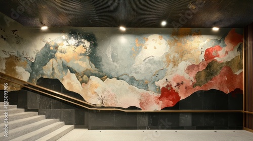 Abstract Mural on Stairwell Wall