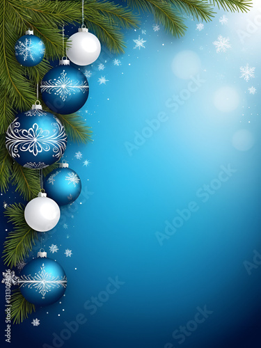 Blue christmas background with decorative bauble balls