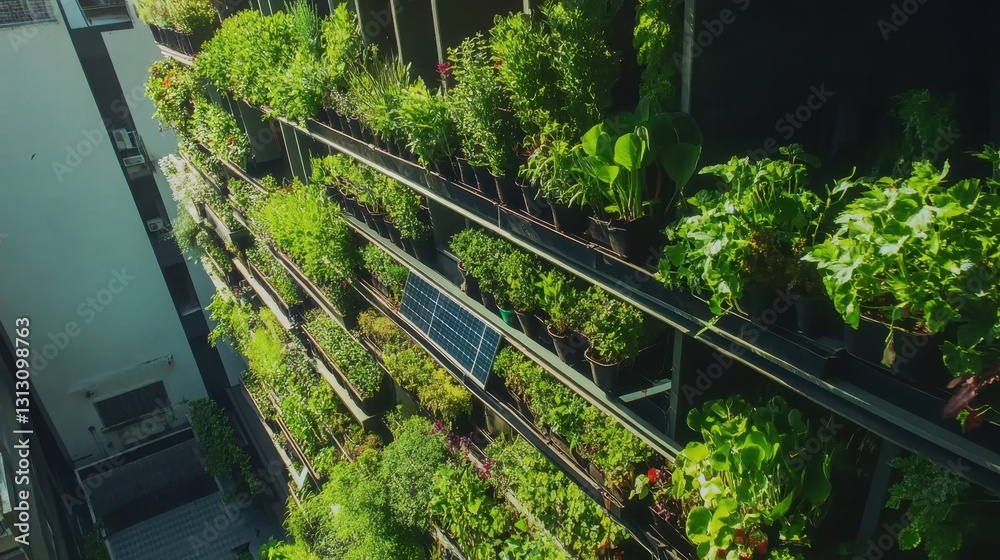 A sustainable urban building with green rooftop gardens, vertical forests, and solar panels. A sustainable urban building with green rooftop gardens, vertical forests, and solar panels.