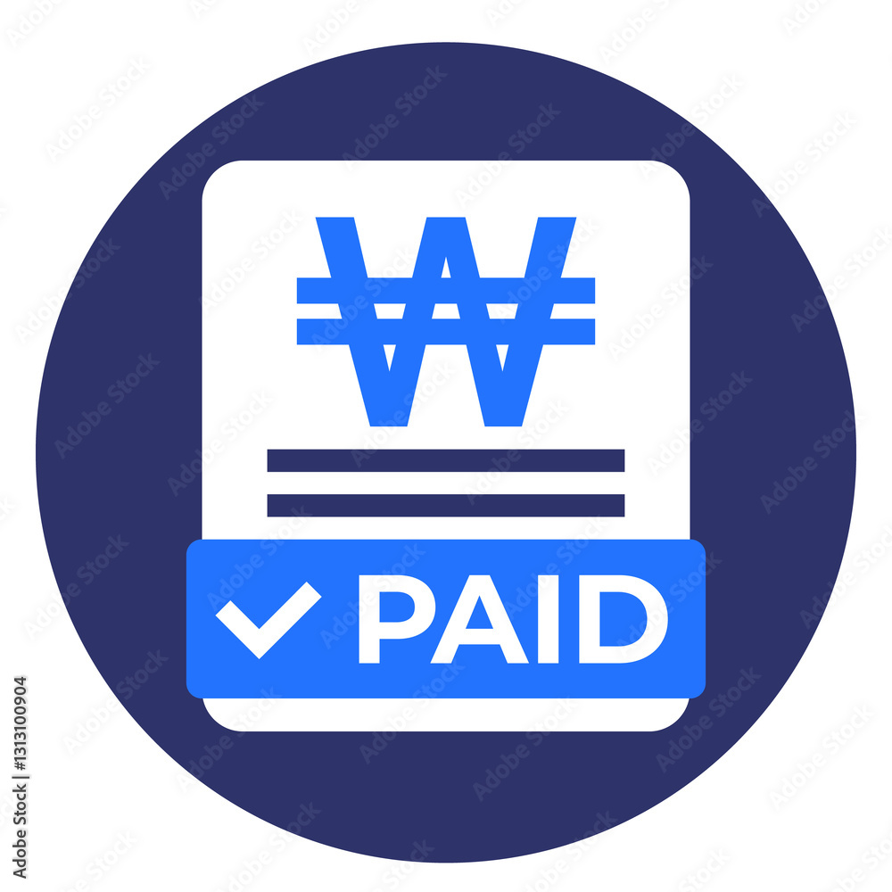 Fotografie paid bills icon with won, flat icon