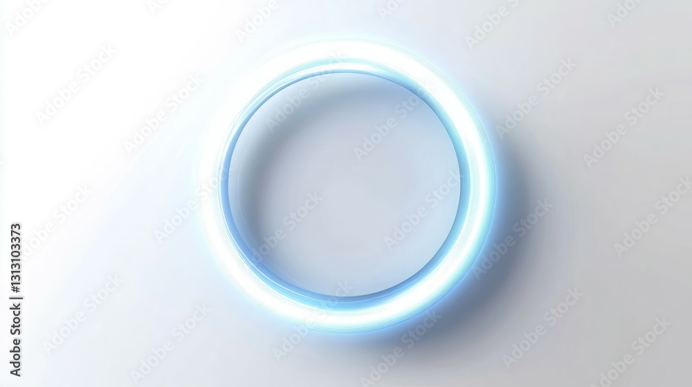 Glowing blue circle on white background. Abstract, modern, and minimalist design.