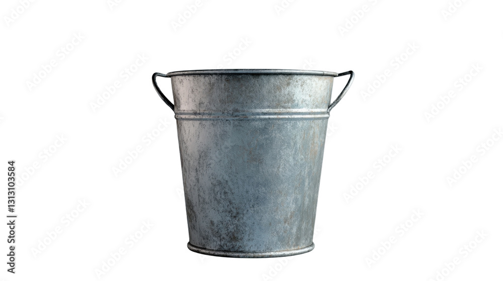 Empty metal bucket standing on transparent background Empty metal bucket standing on transparent background