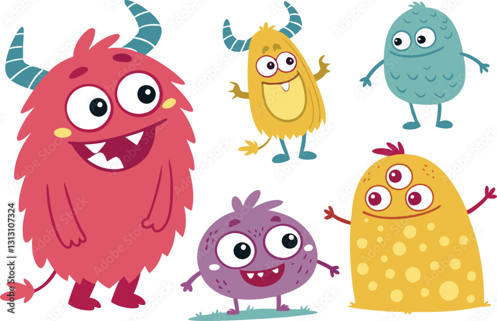 Cute Cartoon Monsters - Colorful Friendly Creatures & Funny Aliens Illustration Cute Cartoon Monsters - Colorful Friendly Creatures & Funny Aliens Illustration