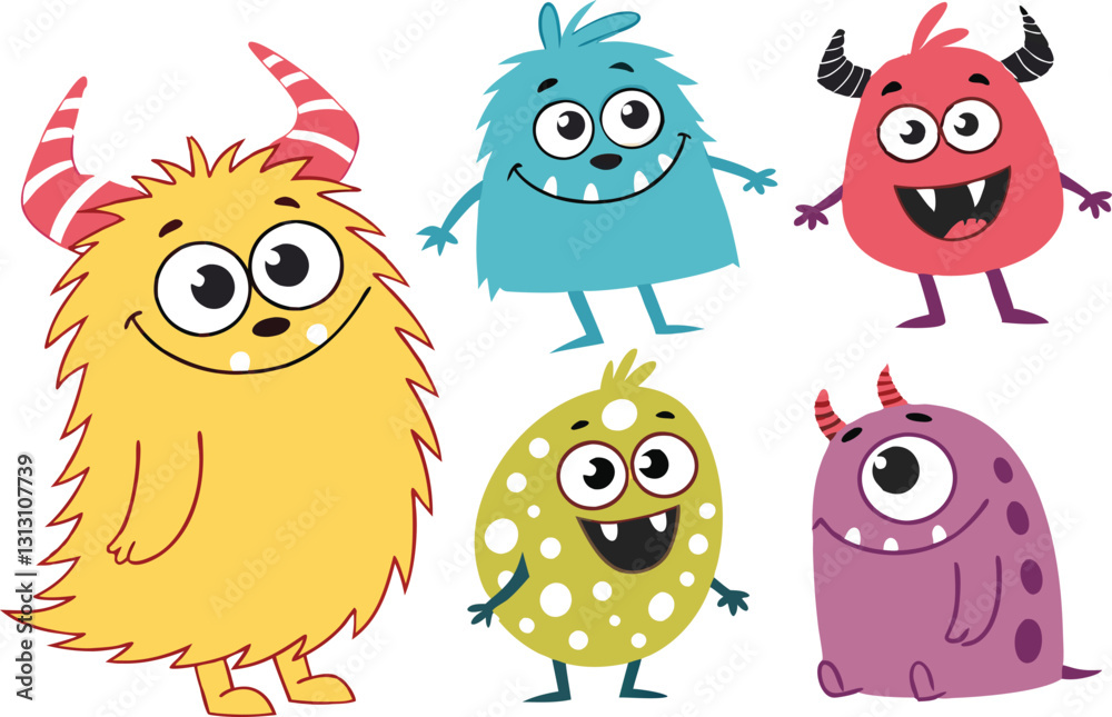 Cute Cartoon Monsters - Colorful Friendly Creatures & Funny Aliens Illustration Cute Cartoon Monsters - Colorful Friendly Creatures & Funny Aliens Illustration