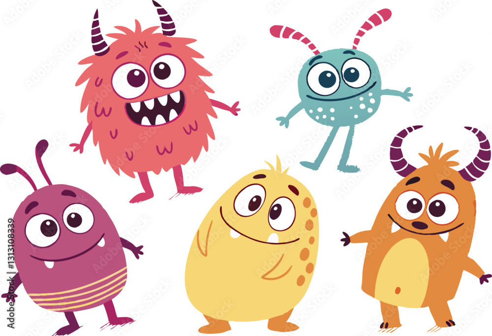 Cute Cartoon Monsters - Colorful Friendly Creatures & Funny Aliens Illustration Cute Cartoon Monsters - Colorful Friendly Creatures & Funny Aliens Illustration