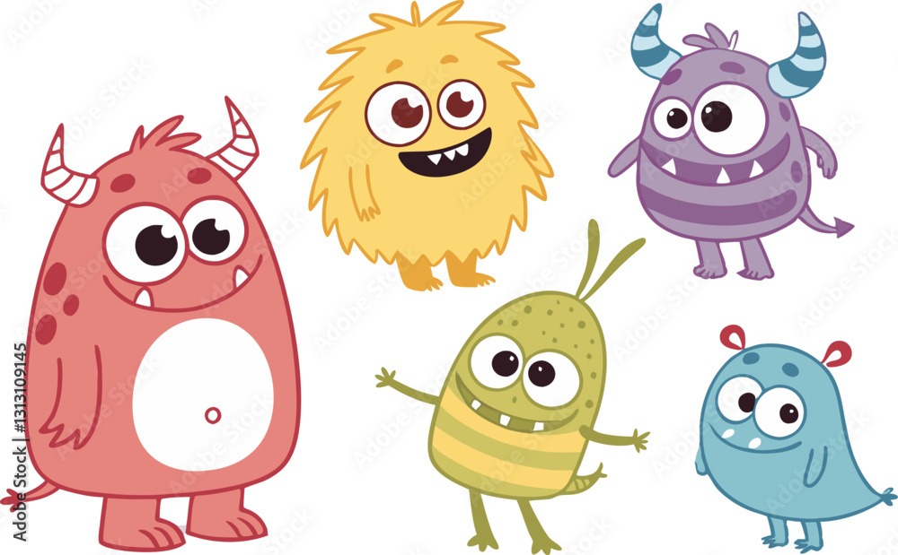Cute Cartoon Monsters - Colorful Friendly Creatures & Funny Aliens Illustration Cute Cartoon Monsters - Colorful Friendly Creatures & Funny Aliens Illustration