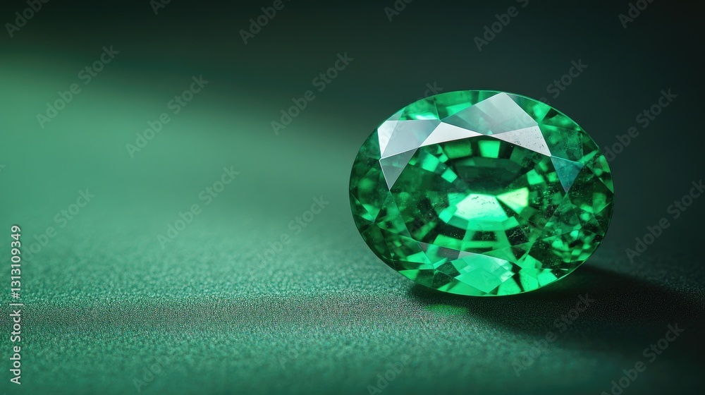 Oval-cut emerald glowing with deep green brilliance, set against a dark gradient backdrop. Oval-cut emerald glowing with deep green brilliance, set against a dark gradient backdrop.