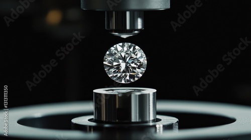 Precision gemological equipment analyzing the clarity and cut of a brilliant diamond.