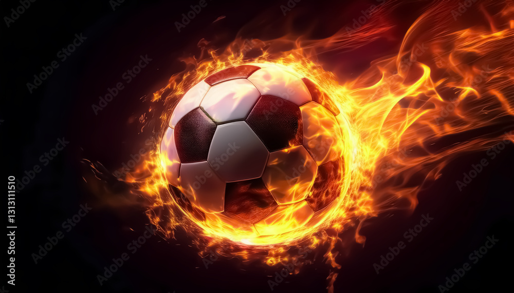 Naklejka premium Soccer Ball on Fire, Fiery Soccer Ball in Motion - Dynamic Sports Concept