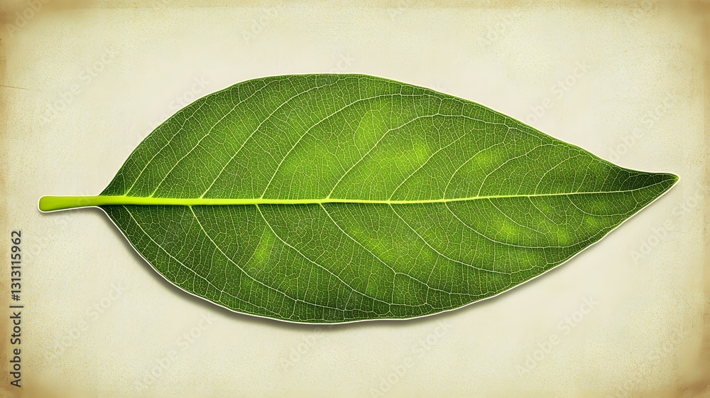 Fototapeta premium Detailed Green Leaf on Vintage Background Nature Photography