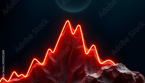 Red Neon Growth Chart on Mountain: Stock Market