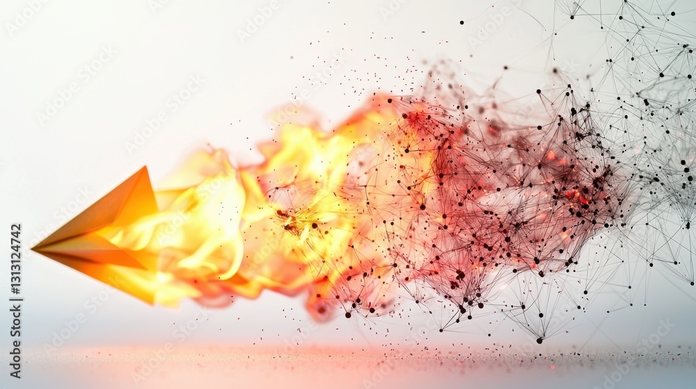 Fototapeta premium Detailed Close-up of a Rocket Abstract in Flames and Particles