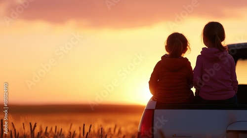 Girls on tailgate at sunset