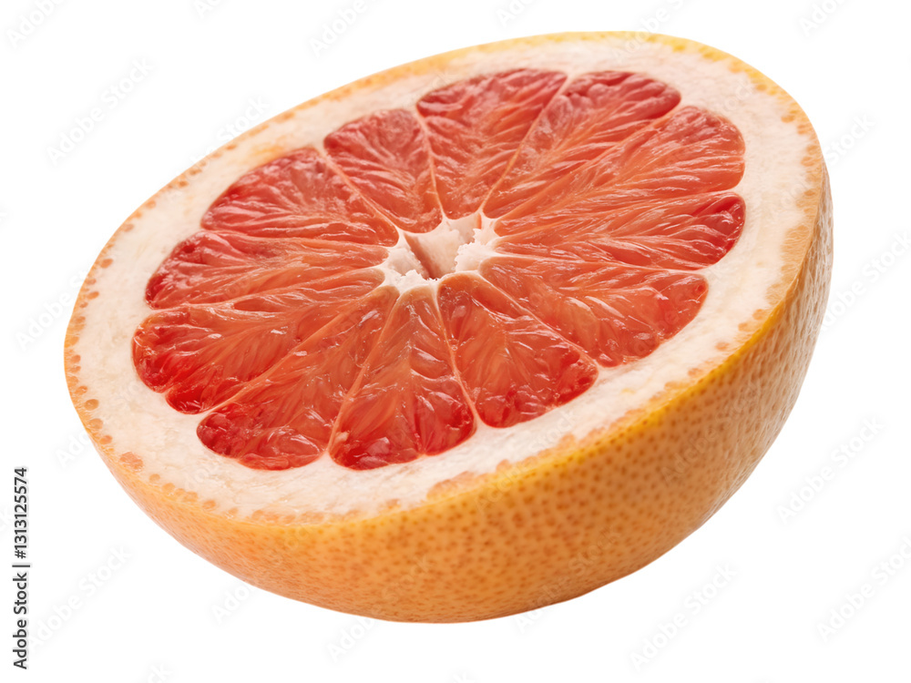 Fresh half-peeled grapefruit section on nature food photography close-up, isolated on white or transparent background Fresh half-peeled grapefruit section on nature food photography close-up, isolated on white or transparent background