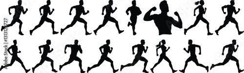 Runner silhouettes set, sport pack of vector silhouette design, isolated background