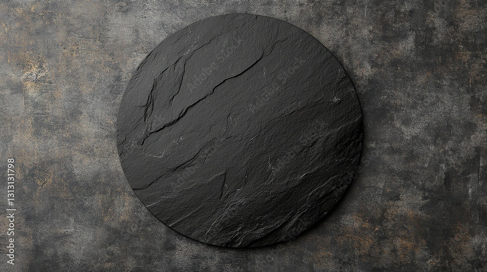 Top view of a black round slate stone, isolated on a transparent background, showcasing its smooth texture and natural elegance. Top view of a black round slate stone, isolated on a transparent background, showcasing its smooth texture and natural elegance.