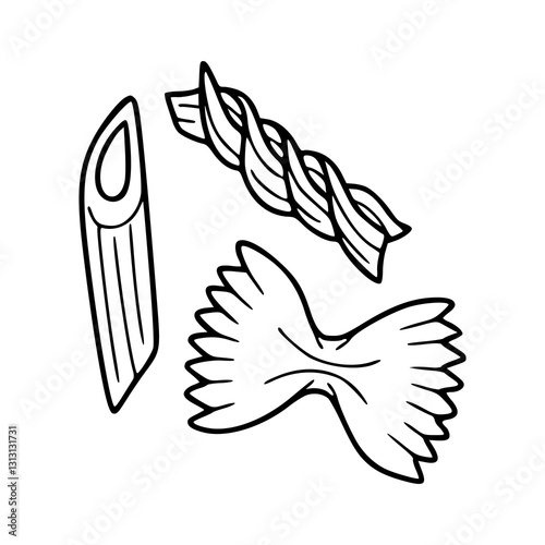 various pasta shapes line art