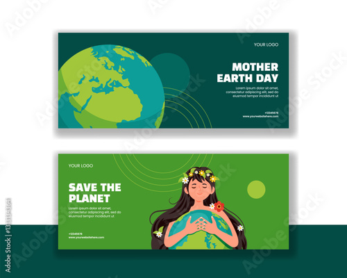 Eco Friendly Earth Day Cartoon Design for Horizontal Banner Awareness