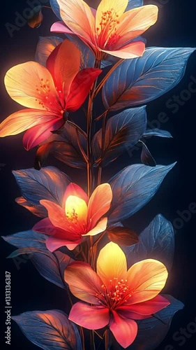 Glowing flowers on dark background, artistic floral design, possible use for phone wallpaper
