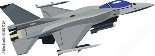 vector image, grey fighter jet from the side full of ammunition