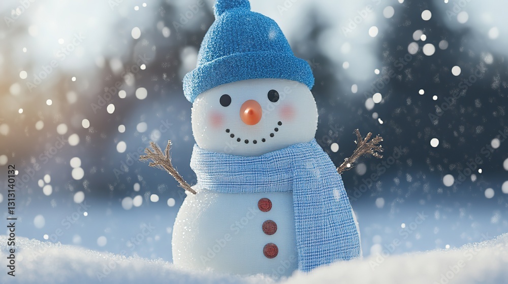 Snowman with Blue Hat and Scarf Standing in the Snow, Isolated on a Transparent Background, Embodying Winter Cheer and Festive Spirit Snowman with Blue Hat and Scarf Standing in the Snow, Isolated on a Transparent Background, Embodying Winter Cheer and Festive Spirit