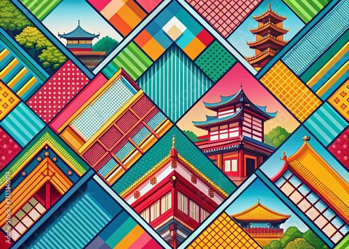 Abstract Flat Manga Illustrations Repeating Pattern - Colorful Geometric Design