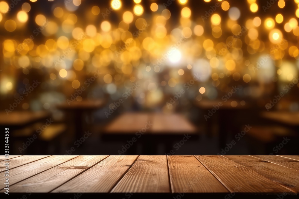 Wooden Table in Cozy Café Lighting Wooden Table in Cozy Café Lighting