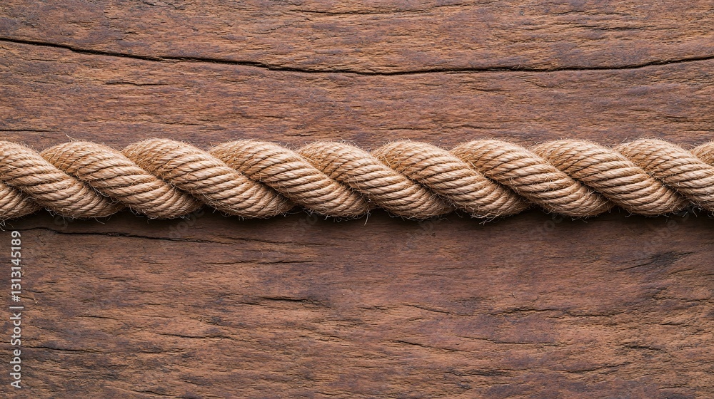 Obraz premium A Thick Braided Rope Lying on a Wooden Background