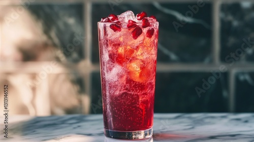 Wallpaper Mural Refreshing Pomegranate Beverage with Ice on Marble Countertop Torontodigital.ca